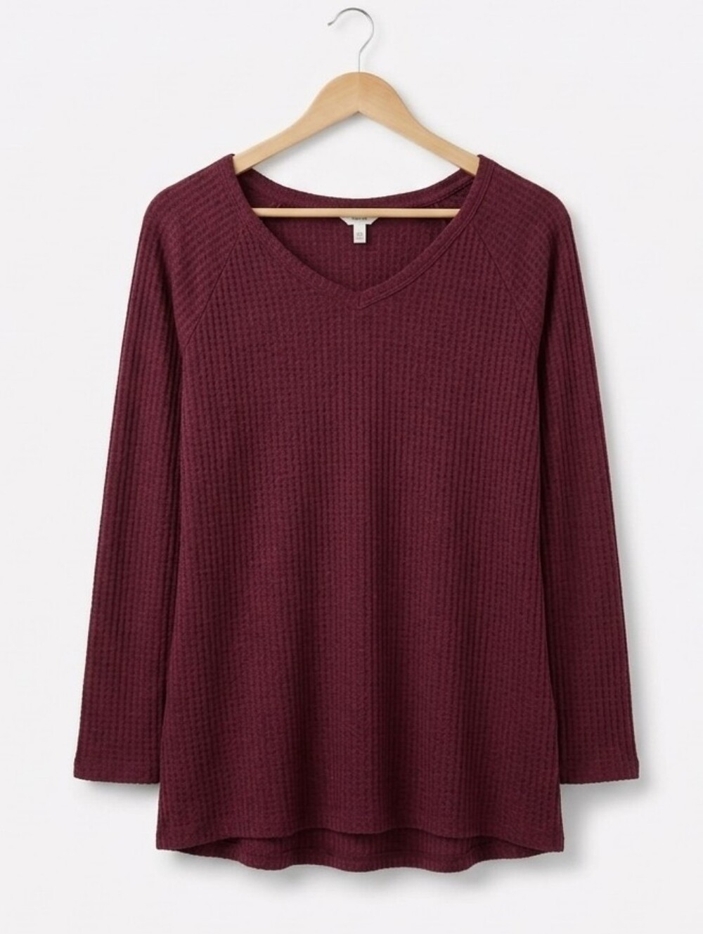 Sonoma Vibrant Burgundy Long Waffle Sweater Top - Modest Long Torso Long Sleeve